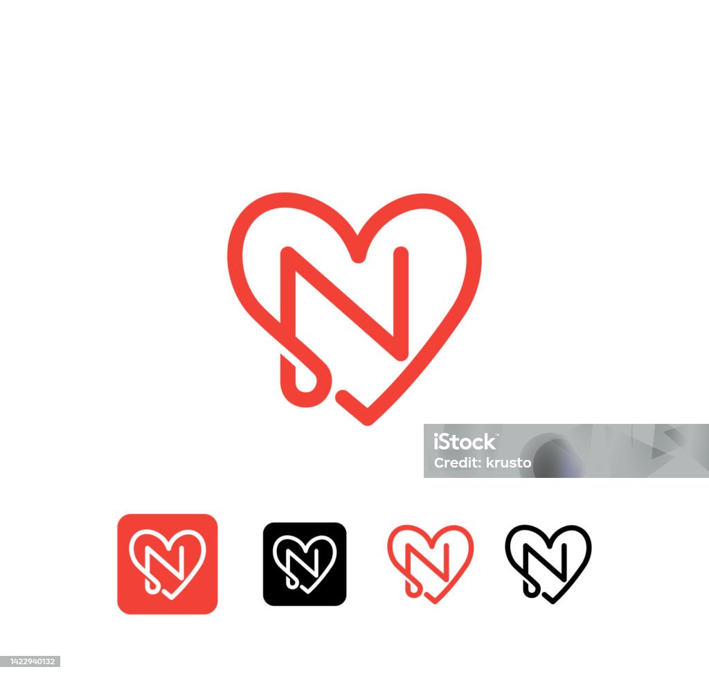 Letter N Heart Love Icon Stock Illustration - Download Image Now ...