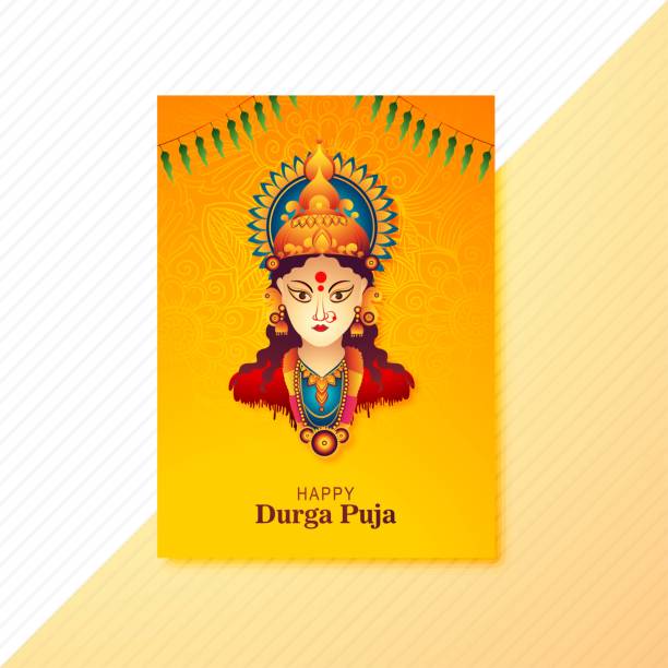 ilustrações, clipart, desenhos animados e ícones de feliz durga puja india festival design de folheto de ilustração de cartão de férias - 3141