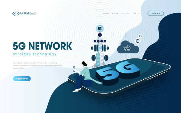 未来的な5gモバイルネットワークのwebページデザイン - tower communications tower mobile phone antenna点のイラスト素材／クリップアート素材／マンガ素材／アイコン素材