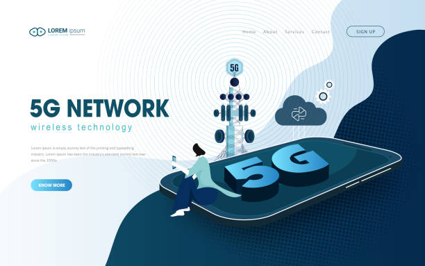 미래 지향적 인 5g 모바일 네트워크 웹 페이지 디자인 - high frequencies stock illustrations