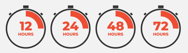 illustrations, cliparts, dessins animés et icônes de jeu de flèche d’horloge 12, 24, 36, 48, 72 heures dans un design plat. illustration vectorielle - cadran dhorloge