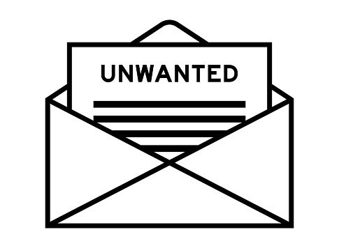 Envelope and letter sign with word unwanted as the headline