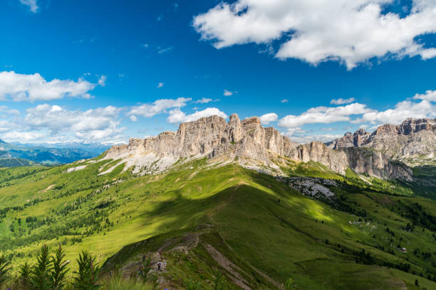 Amazing Dolomites mountains scenery during hiking to Monte Sief mountain peak stock photo