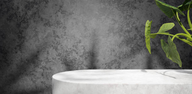 istock White Marble Texture Round Podium Display With Leaf Shadow And Green Plant Concept. Grungy Wall Background 3D Render Illustration 1422962374