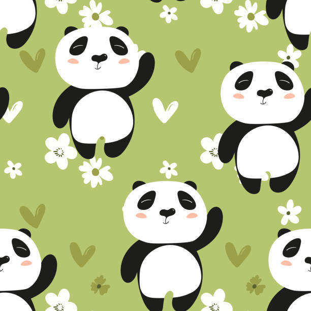 Seamless Pattern With Cute Panda Baby On Color Floral Background Funny Asian Animals Card Postcards For Kids Flat Vector Illustration For Fabric Textile Wallpaper Poster Gift Wrapping Paper Stock Illustration - Download Seamless Pattern With Cute Panda Baby On Color Floral Background Funny Asian Animals Card Postcards For Kids Flat Vector Illustration For Fabric Textile Wallpaper Poster Gift Wrapping Paper Stock Illustration - Download