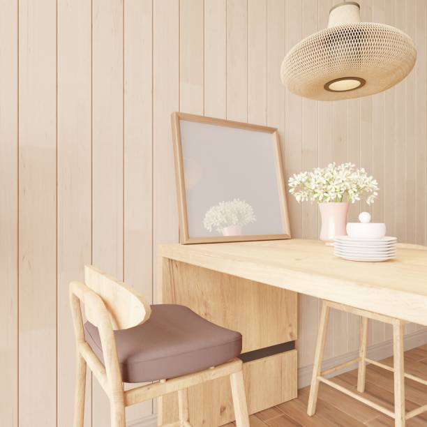 istock Home wood wall beige interior, empty picture 1422969658
