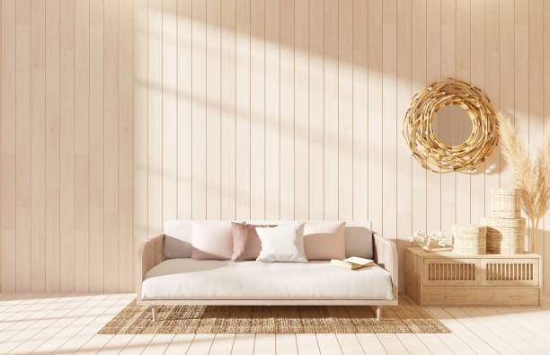 istock Home mock up empty white wall bohemian style 1422969659