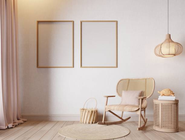 istock Mockup frame on white wall White living room interior 1422969669