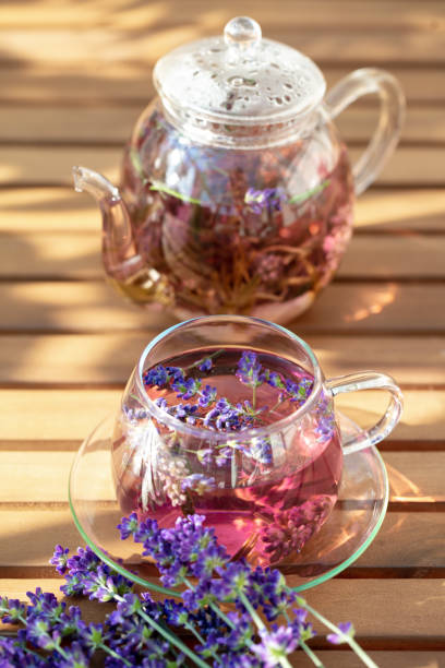 istock Glass cup of lavender tea. 1422970803