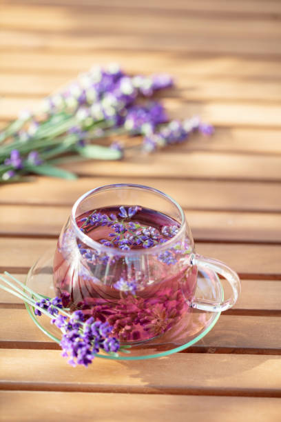 istock Glass cup of lavender tea. 1422970831