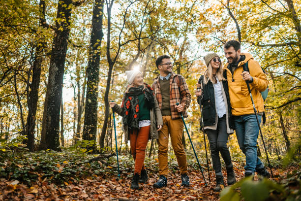 Group of people hiking stock photo