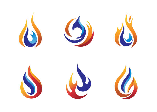 ilustrações de stock, clip art, desenhos animados e ícones de gas and oil energy symbol collection - natural gas flame fuel and power generation heat