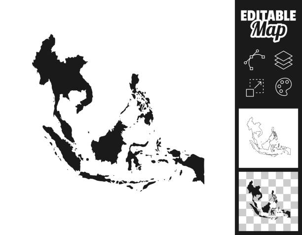 illustrations, cliparts, dessins animés et icônes de cartes de l’asie du sud-est pour la conception. facilement modifiable - southeast asia