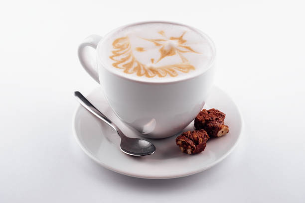Cappuccino mug close up with chocolate chips