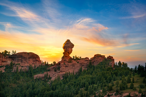 Natural rock Buddha head sculpture, shot in Zaduo County, Qinghai, China in August 2022