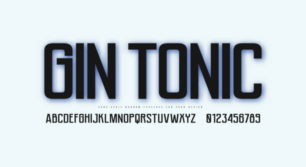 Narrow sans serif font Narrow sans serif font for label and emblem. Vector illustration sans font stock illustrations