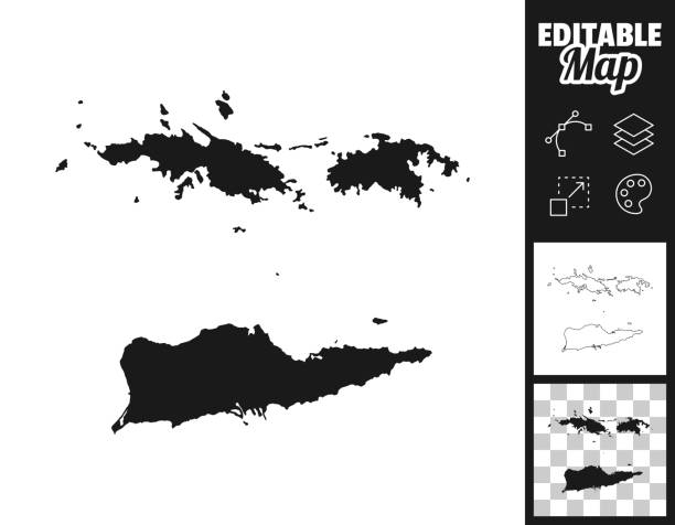 ilustraciones, imágenes clip art, dibujos animados e iconos de stock de mapas de las islas vírgenes de los estados unidos para el diseño. fácilmente editable - us virgin islands