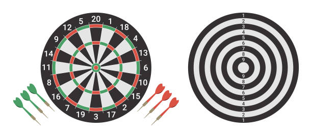 дартс борд стрела крытая игра передняя и задняя сторона - dartboard dart darts isolated stock illustrations