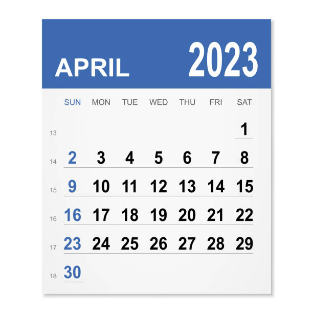 April 2023 Calendar April 2023 calendar isolated on a white background. Need another version, another month, another year... Check my portfolio. Vector Illustration (EPS file, well layered and grouped). Easy to edit, manipulate, resize or colorize. Vector and Jpeg file of different sizes. april stock illustrations