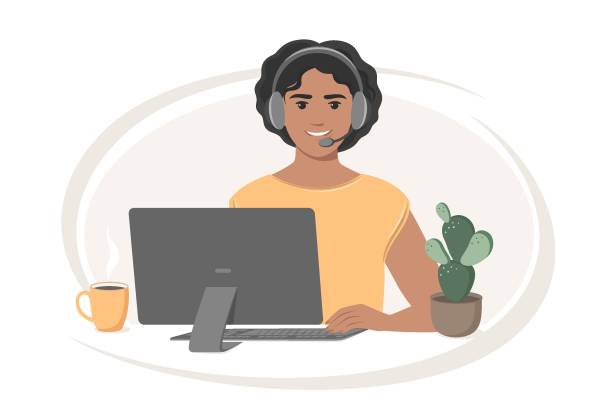 ilustrações de stock, clip art, desenhos animados e ícones de woman call center 02 - black bass illustrations