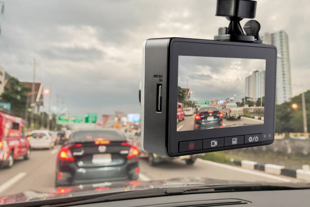 car cctv camera video recorder for driving safety on the road - onboard camera imagens e fotografias de stock