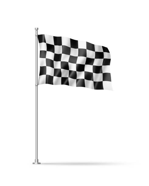 istock Auto racing finish checkered flag isolated on white 1422982775