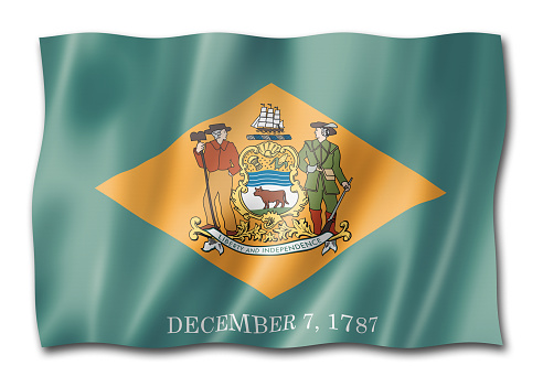 Delaware flag, united states waving banner collection. 3D illustration