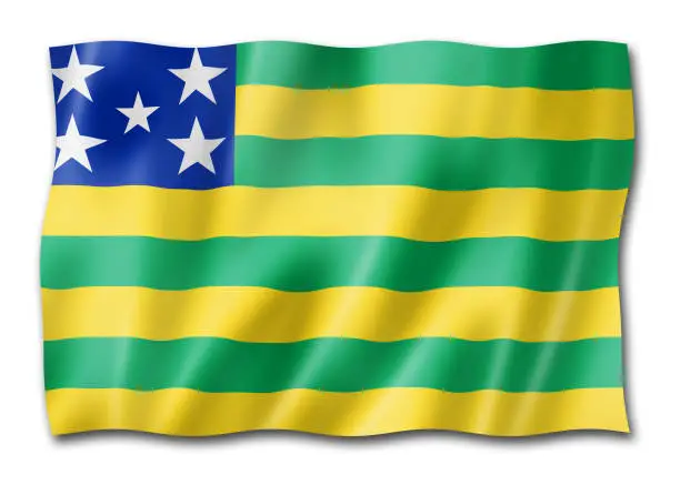 Goias state flag, Brazil waving banner collection. 3D illustration