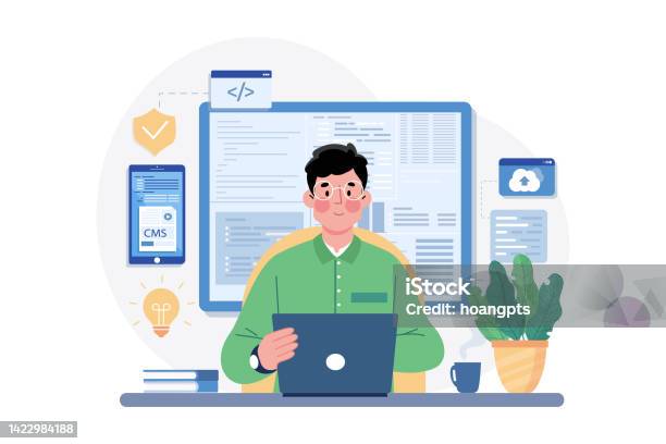 Man Coder Development Programming Computer Stock Illustration ...