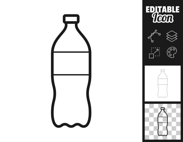 ilustraciones, imágenes clip art, dibujos animados e iconos de stock de botella de refresco. icono para el diseño. fácilmente editable - soda