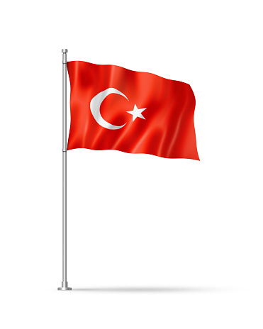 Turkey flag, 3D illustration, isolated on white