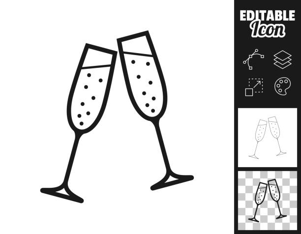 zwei gläser champagner. icon für design. leicht editierbar - champagnerglas stock-grafiken, -clipart, -cartoons und -symbole