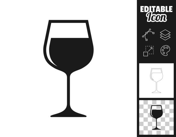 와인 잔. 디자인 아이콘입니다. 쉽게 편집 가능 - wineglass wine glass red wine stock illustrations