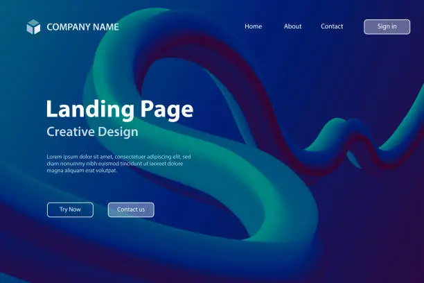 Vector illustration of Landing page Template - Fluid Abstract Design on Blue gradient background