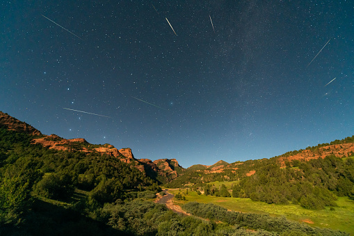 Perseid Meteor Shower in the Grand Canyon of Ansai.taken in Chadan Wetland, Zaduo County, Qinghai Province, China in August 2022