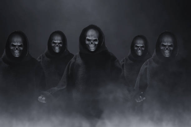 istock Group of skull hooded on dark background 1422994690
