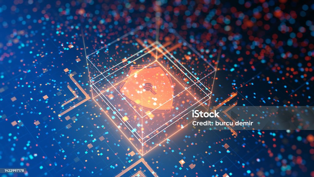 Digital Lock Icon Lock Icon. Cyber Security of Digital Data Network Protection. High-speed connection data analysis. Technology data binary code network conveying connectivity background concept. Privacy Stock Photo