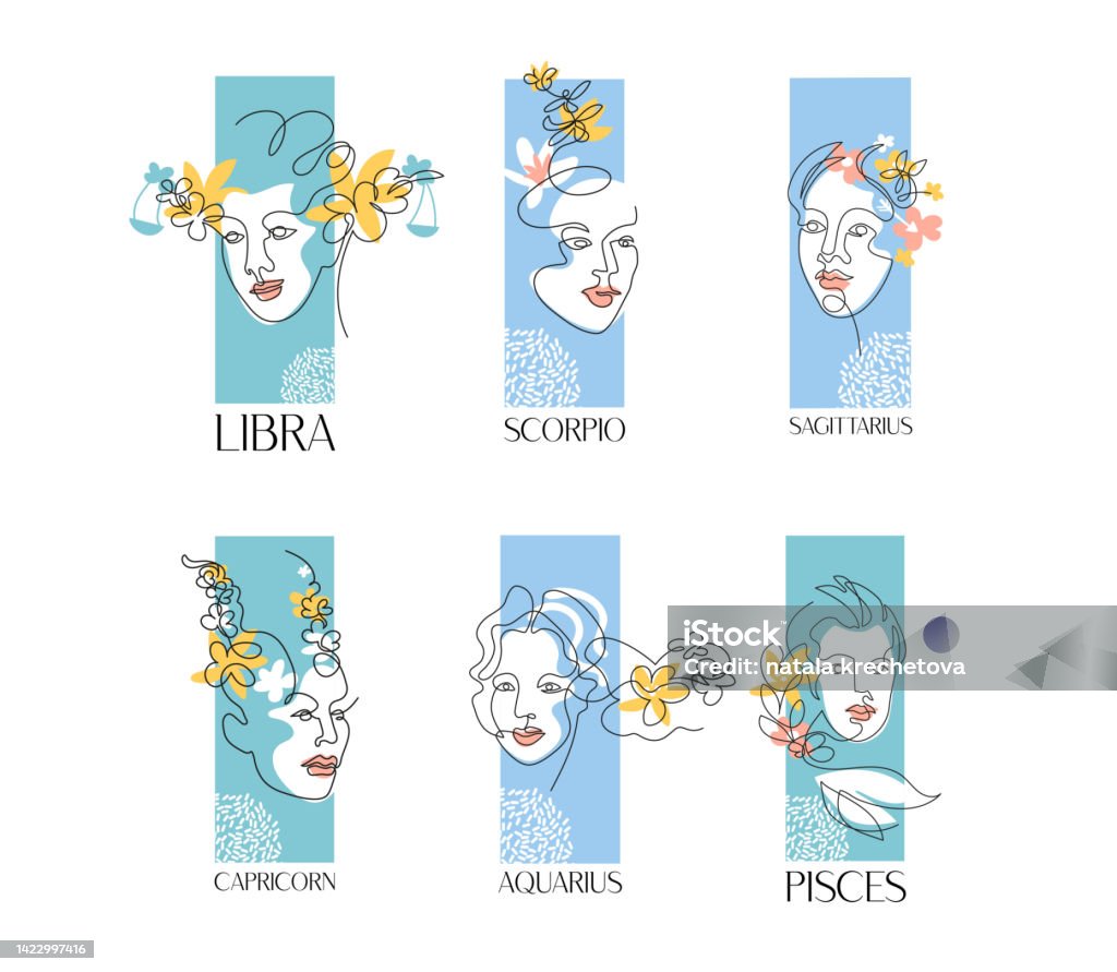 Set Of Zodiac Signs Libra Scorpio Sagittarius Capricorn Aquarius Pisce