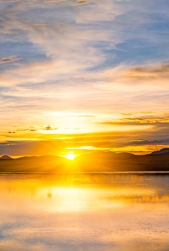 Sunset on grassland wetland, taken in Chadan Wetland, Zaduo County, Qinghai Province, China in August 2022