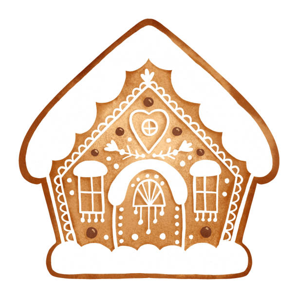 Gingerbread house Gingerbread house. Watercolor Christmas illustration. New Year holiday decor. Winter traditional cookie with ornament. Isolated on white background. homemade gift boxes stock illustrations