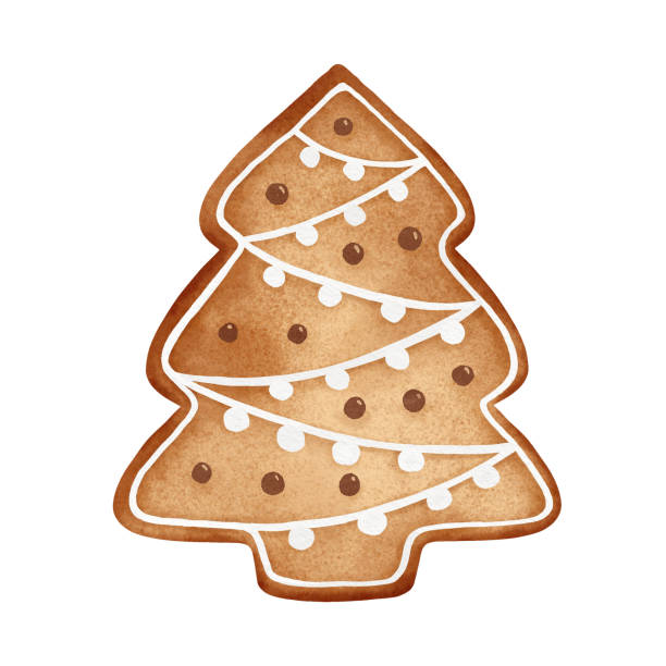 Gingerbread Christmas tree Gingerbread Christmas tree. Watercolor illustration. New Year holiday decor. Winter traditional cookie with ornament. Isolated on white background. homemade gift boxes stock illustrations