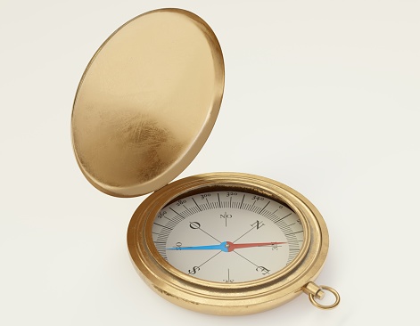 3d rendered image of an old golden compass