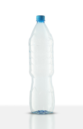 empty plastic water bottle on white background