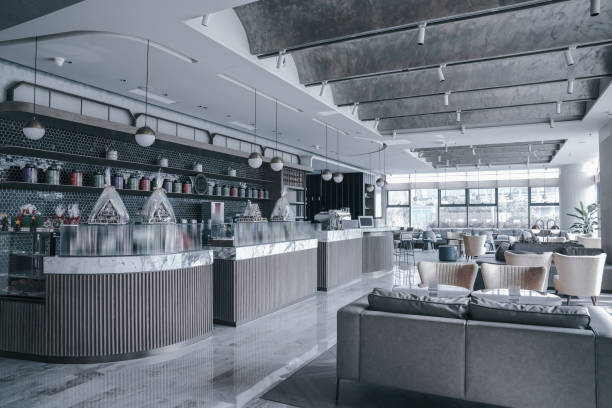 istock Restaurant and lounge bar interior, part of hotel 1423001380