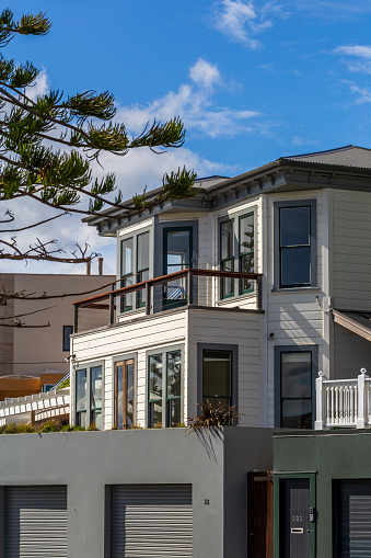 Wellington, New Zealand - September 10, 2022: View of houses in Oriental Parade neighborhood in Wellington, New Zealand