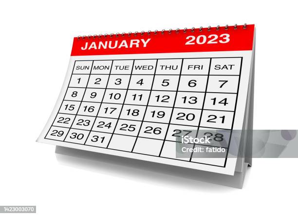 January 2023 Calendar Stock Photo - Download Image Now - 2023, Aspirations, Beginnings