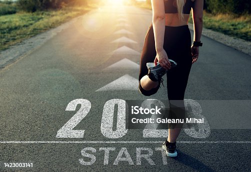 istock Girl waiting to start the new year 2023.Planning,opportunity, challenge and business strategy.Goals, plans and visions  for the next year 2023. New professional achievements in the new years 2023. 1423003141