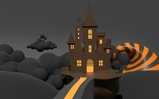 Cartoon Halloween scene at night with dark puffy clouds. Easy to crop for all your social media and design need. Halloween concept.