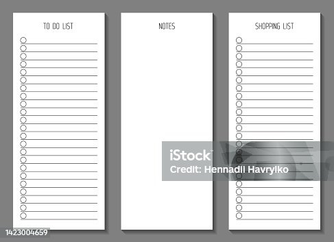 istock A set of to-do list, notes and shopping list. Sheet of paper 1423004659