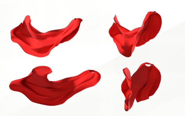 four different poses of superhero red cape is flowing on white background for halloween concept - halloween color image horizontal side view imagens e fotografias de stock